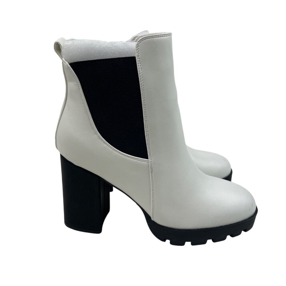 Mia Women’s Boots 7.5 Medium Gwyn Chelsea Platform Zip Ankle White Faux Leather - Picture 2 of 12